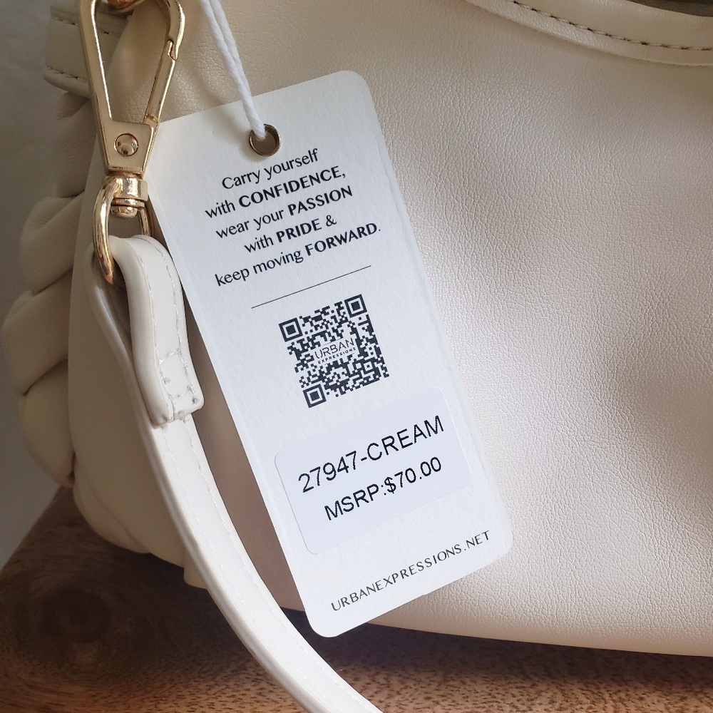 💗Urban Expressions Cream Braided Handle Crossbody Clutch Bag💗 - Picture 3 of 9